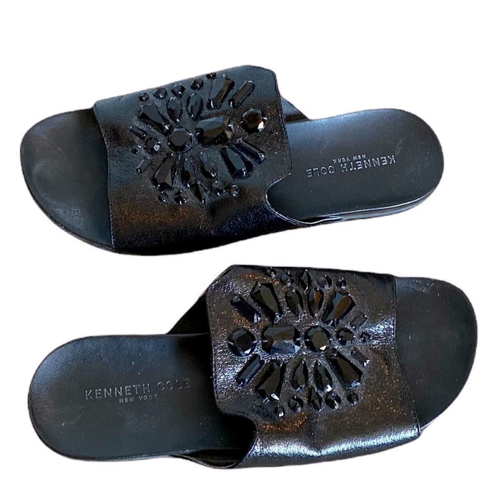 Kenneth Cole Black Stone Embellished Sandals/Slides Size 8 - Picture 3 of 5